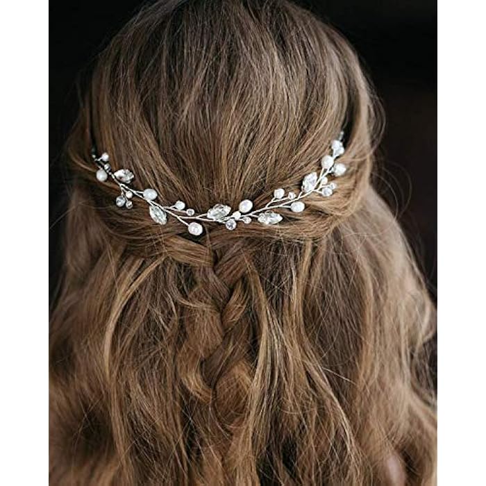 Chargances Boho Pearl Headband for Women and Girls Vintage Wedding Bridal Hair Piece Jewelry for Brides Hair Accessories (Silver) - Image 1